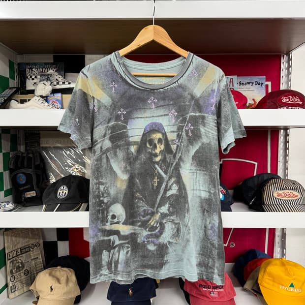 애플릭션 로열티 그라임 리퍼 스컬 티셔츠 made in USA (M)