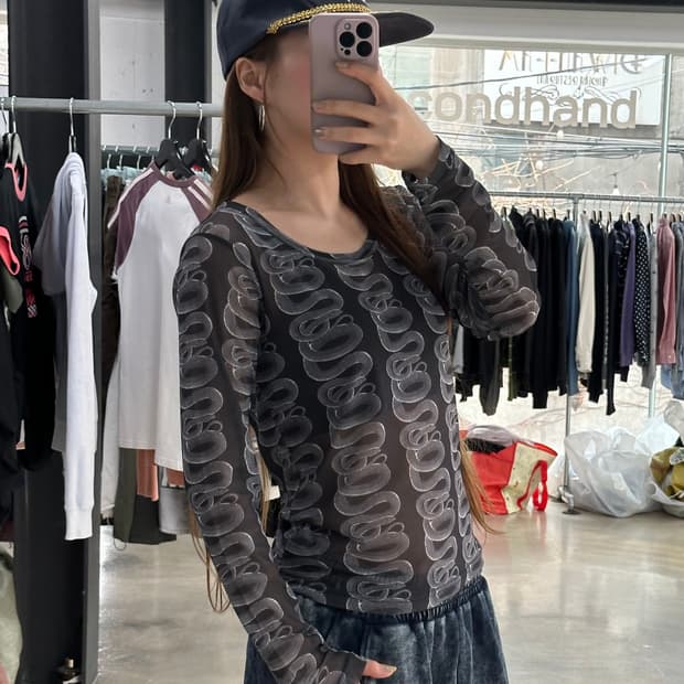 히스테릭글래머 스네이크 루프패턴 롱슬리브 