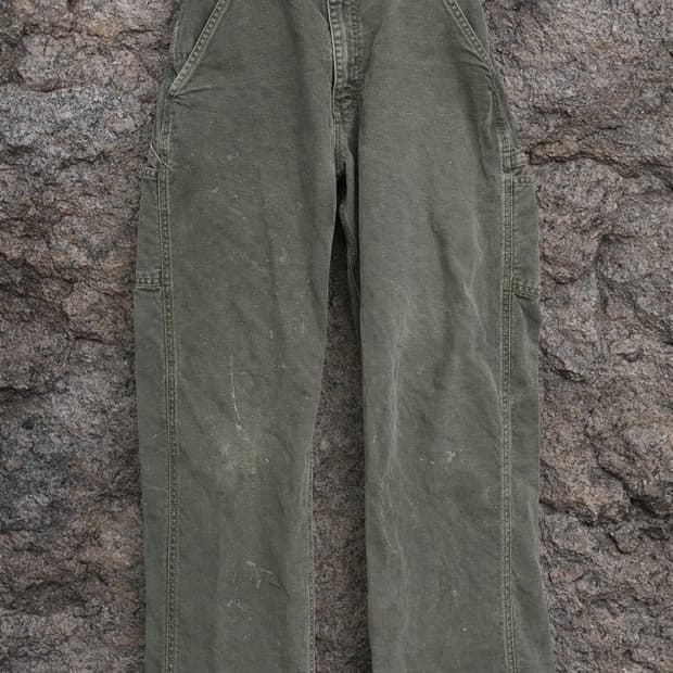 빈티지 칼하트 싱글니 모스그린 페이딩 워크팬츠