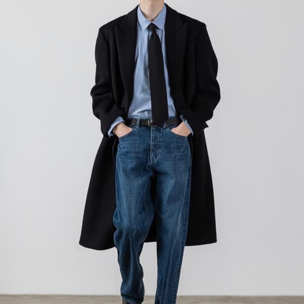 벨리에 피크드 라펠 싱글 캐시미어 코트 블랙 M