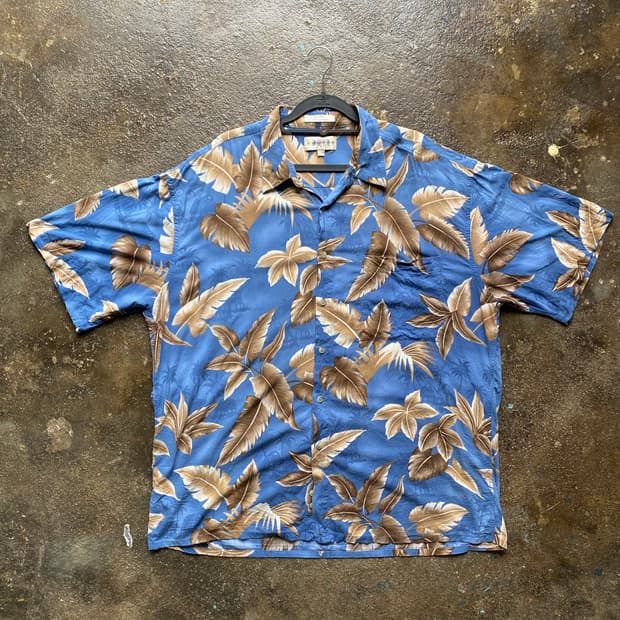 빈티지 블루 하와이안 반팔 셔츠