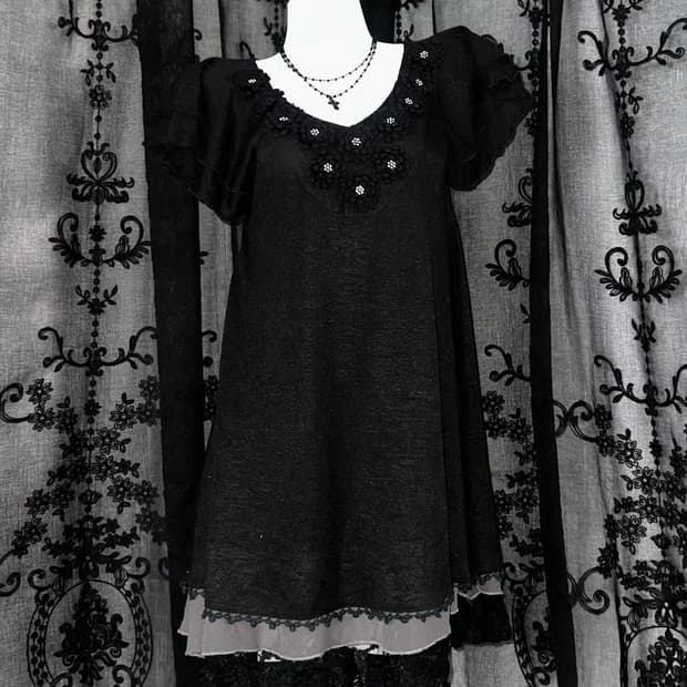 black gothic flower ruffle dress