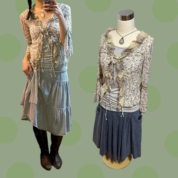 빈티지 그런지페어리 러플 플라워 가디건