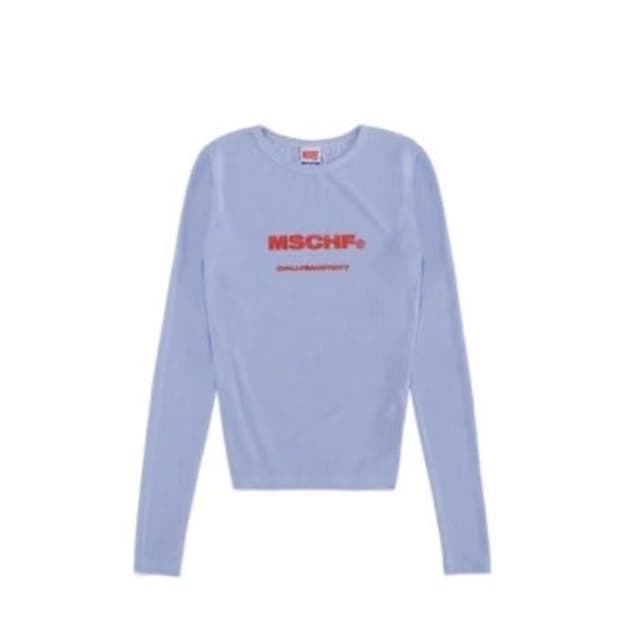 MSCHF 미스치프 텐셀 롱슬리브 라벤더블루레드로고긴팔티셔츠라운드넥나일론