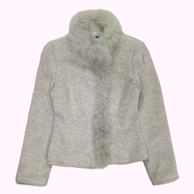 grey fur treaming short coat