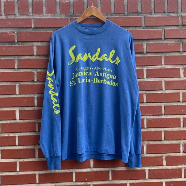 [90s USA]샌달스 리조트 로고 롱슬리브 티셔츠 (XL)