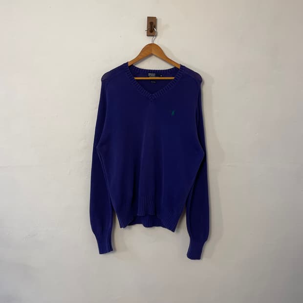 폴로 브이넥 코튼 니트 