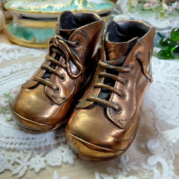 Rare Antique)귀한 1940s 앤틱 브론즈 아기 신발오브제 한쌍