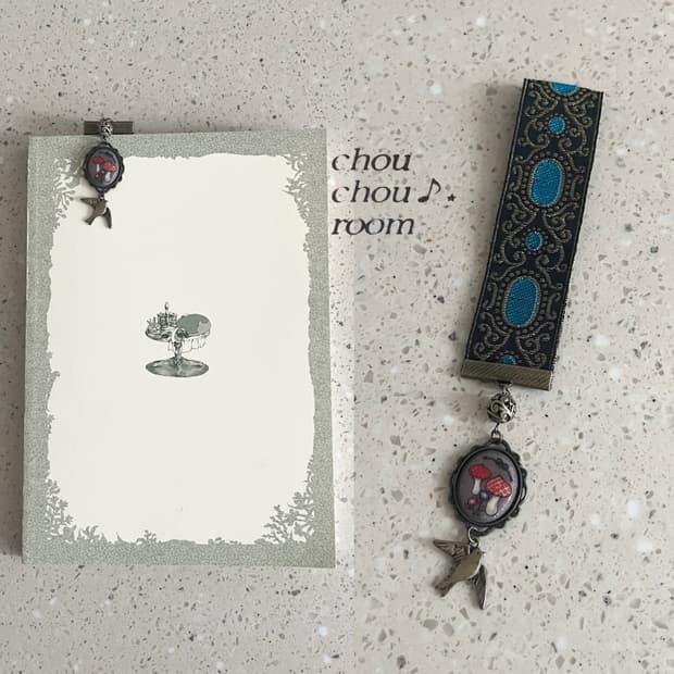 리본 펜던트 책갈피 ⊰mushroom&bird⊱ bookmark