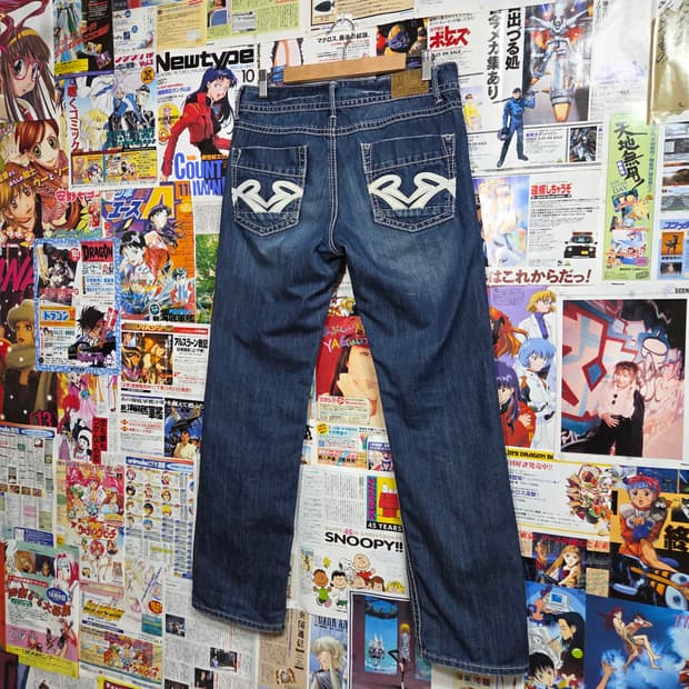 빈티지 포켓 자수 진청 데님 팬츠