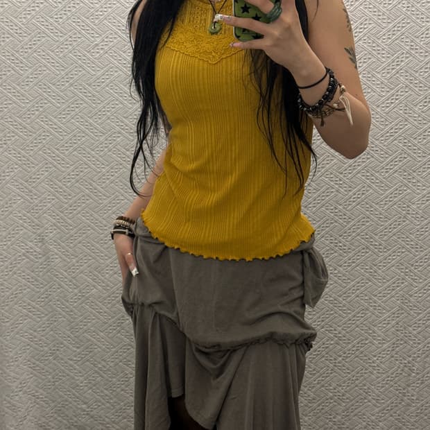 빈티지 란제리코어 레트로 90's 레이스 머스타드 나시 K0142