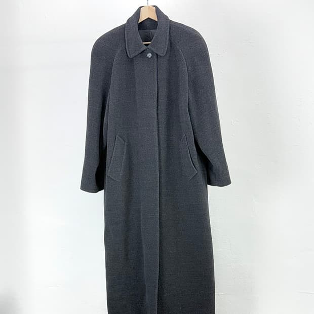 로델 이태리 차콜 그레이 히든 버튼 로브 롱 울 코트