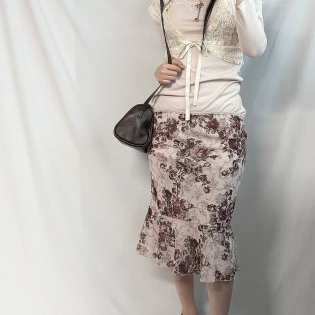 레스트 로즈 플라워 패턴 스커트