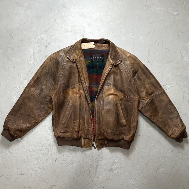 90's 빈티지 디스 레더 봄버 나바호 라이닝 빈티지 레더 자켓