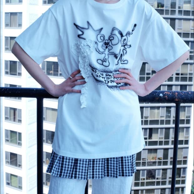 타입서비스 ruffled bow top 반팔티