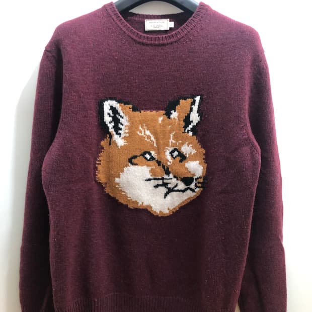 [남성L] 메종키츠네 폭스헤드 니트 버건디