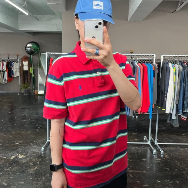 폴로 랄프로렌 스트라이프 카라 반팔 티셔츠