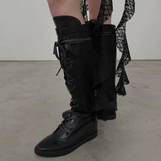 이크닉 오도어 [X ODOR] Lace Ribbon Rain Boots