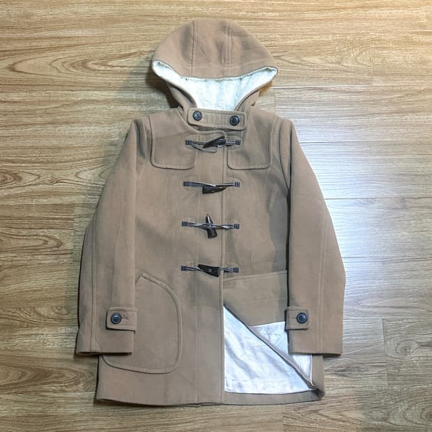 빈티지 라떼 브라운 후드 퍼 떡코 더플 코트 로걀 모리걸 너닿 사와코