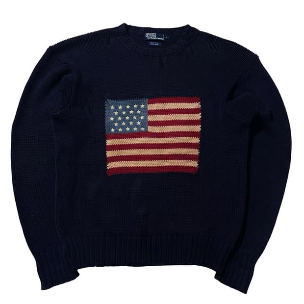 폴로 랄프로렌 성조기 라운드 핸드니트 네이비