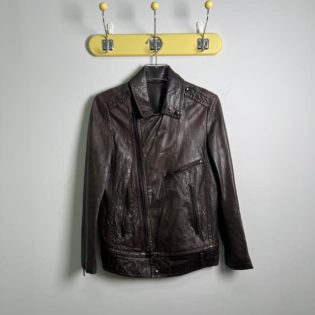 시스템 브라운 양가죽 라이더 자켓