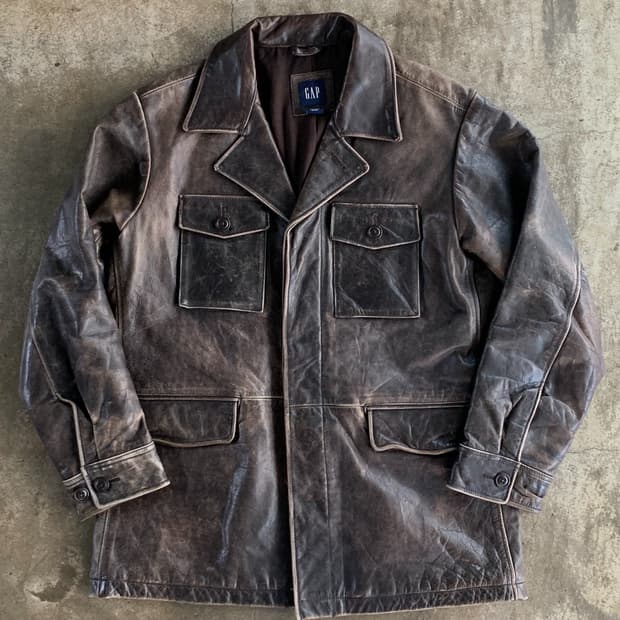 2000s 올드 갭 M-43 모티브 레더 필드 자켓 브라운