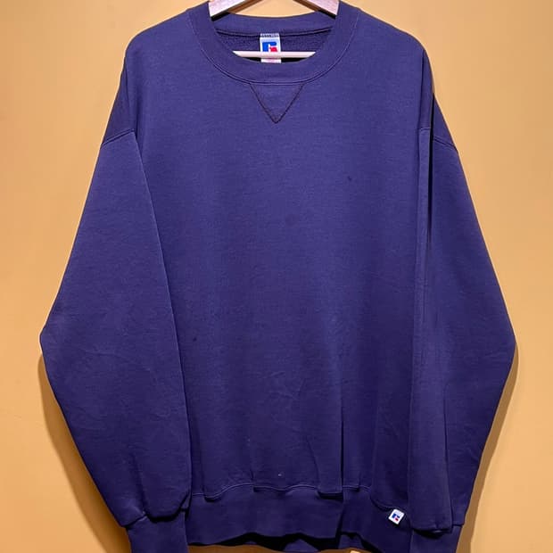 90's [XL] 러셀 애슬레틱 무지 스웻셔츠 퍼플 크루넥 빈티지