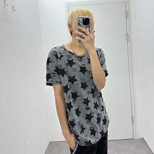 Vintage distressed star printing tee