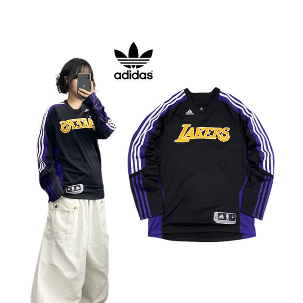 아디다스 X NBA 00s 레이커스 삼선 블록코어 롱슬리브 져지