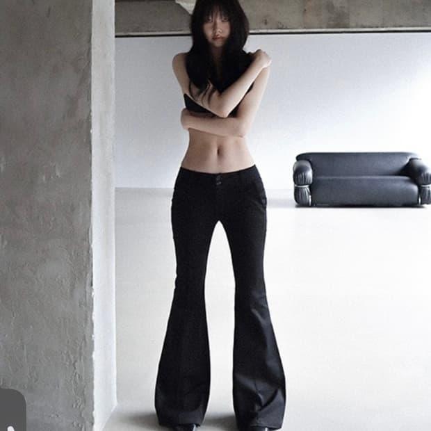 클라따) Shimmer Flare Slacks BK L