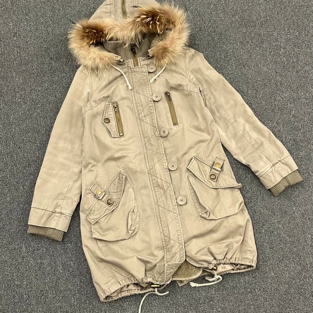 M)INGNI vintage 여성 베이지 퍼 후드 야상 자켓