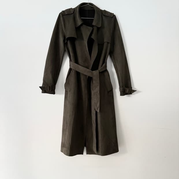 Suede strap open jacket / khaki