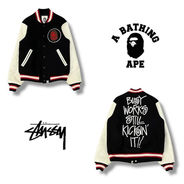 13FW 스투시x베이프 stussy bape 울 바시티 자켓