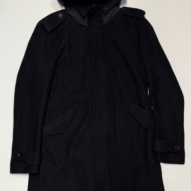 우영미 캐시미어 혼방 후드 집업 울 코트 블랙 52