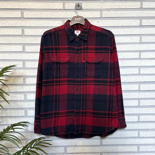 리바이스 플란넬 버팔로 체크 워크셔츠 와이드패턴 디테일 레드