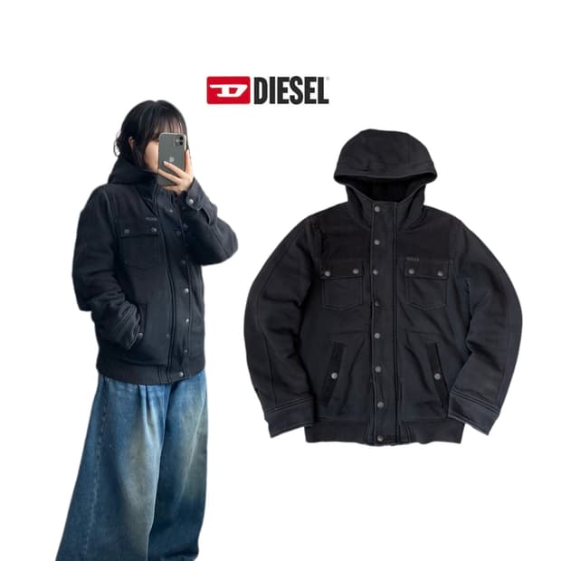 디젤 밀리터리 투포켓 쉐르파 후드집업