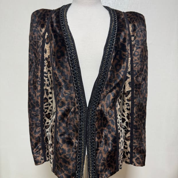 레오파드 송치 벨벳 체인 자켓