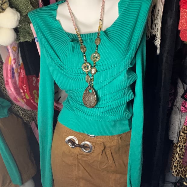 y2k 드레이프 민트그린 레이어드 니트