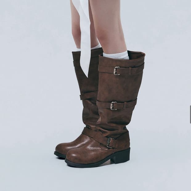 세인트새틴 브라운 버클 롱부츠 250