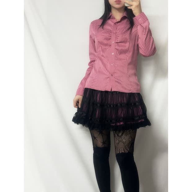 나라까미체 셔링 음각 스트라이프 패턴 셔츠