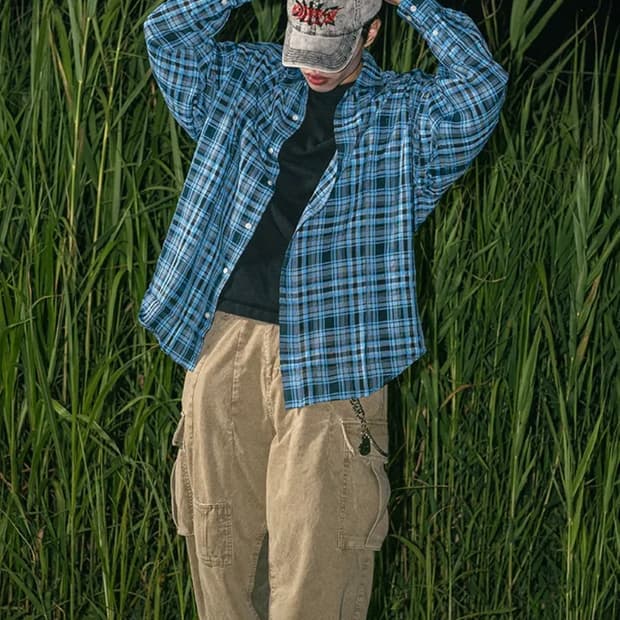 디엔에스알 오버사이즈 체크 셔츠 블루 S