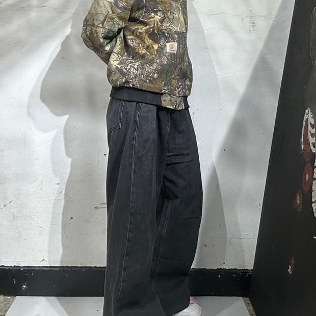 빈티지 흑청 와이드 데님 팬츠 청바지 L