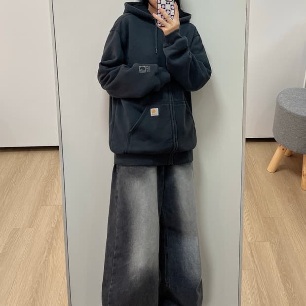 칼하트 레인 디펜서 미드나잇 블랙 써멀 후드집업