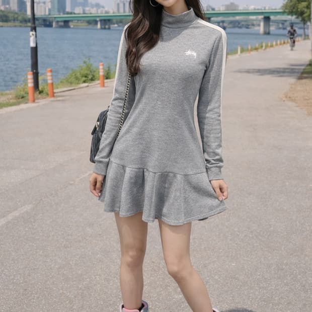 Stüssy 스투시 터틀넥 플레어 원피스 (그레이)