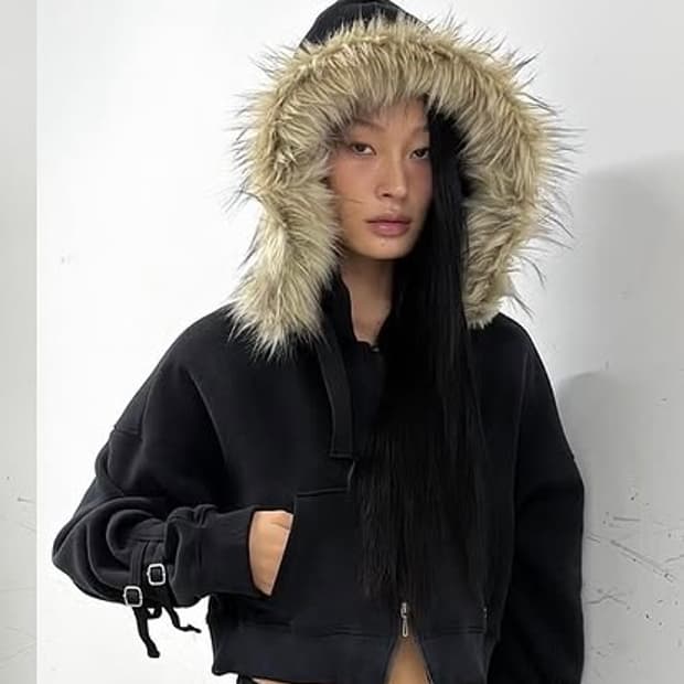 2000아카이브 퍼 후드집업 블랙