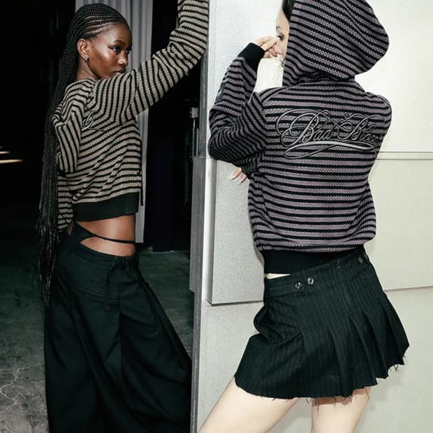 [새상품]배드블러드 스트라이프 크로쉐 니트집업 - 챠콜 S