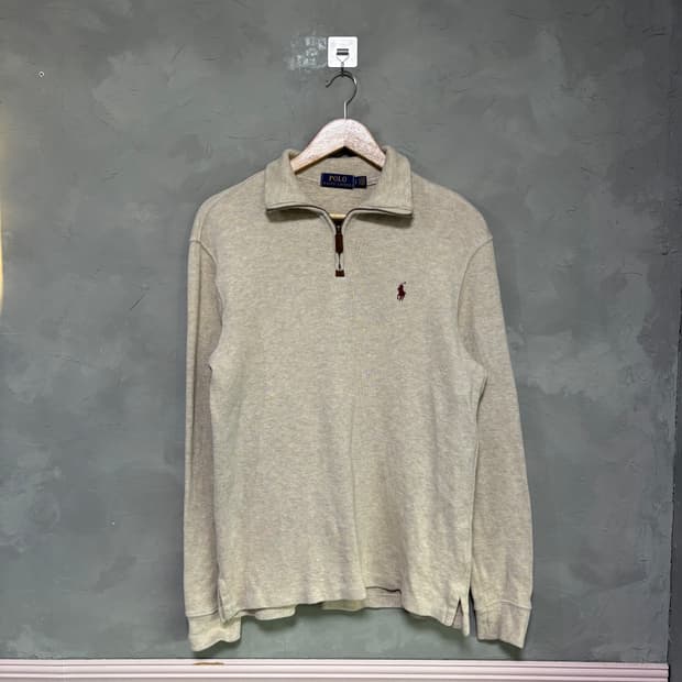 폴로 랄프로렌 니트 반집업 오트밀 베이지 버건디