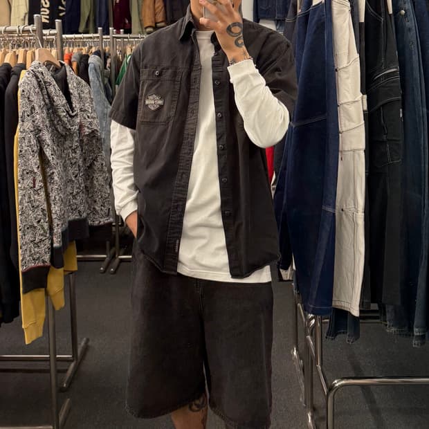 M)할리데이비슨 빈티지 로고패치 반팔 셔츠