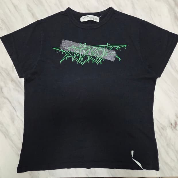 오프화이트락 미러 반팔 티셔츠