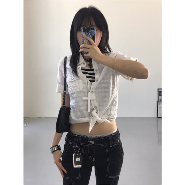 Jpn White Stripe Blouses